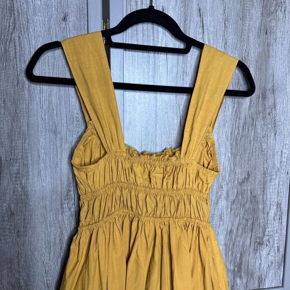 Ciao Lucia Dress Clara Gathered Cotton Midi Amber Yellow Color Size XS - Picture 5 of 6